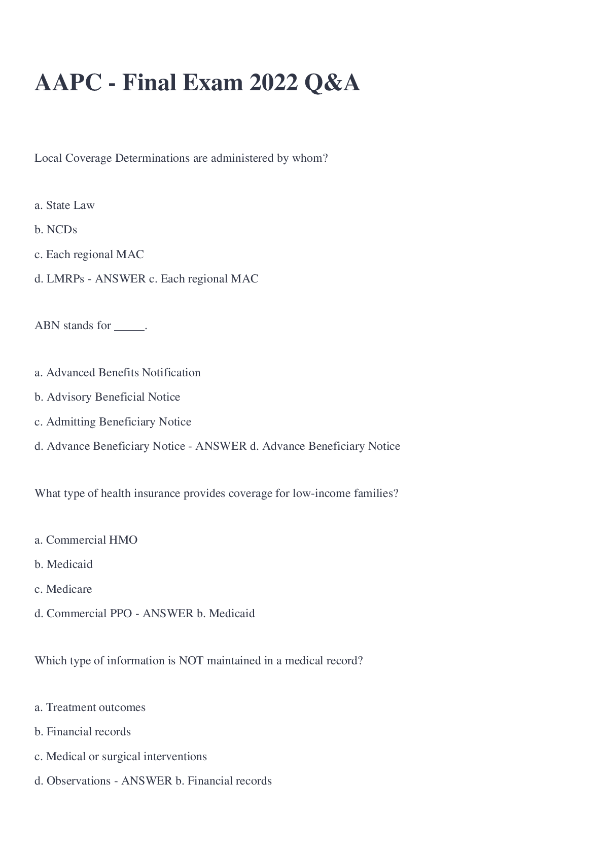 Preview image of AAPC - Final Exam 2022 Q&A document